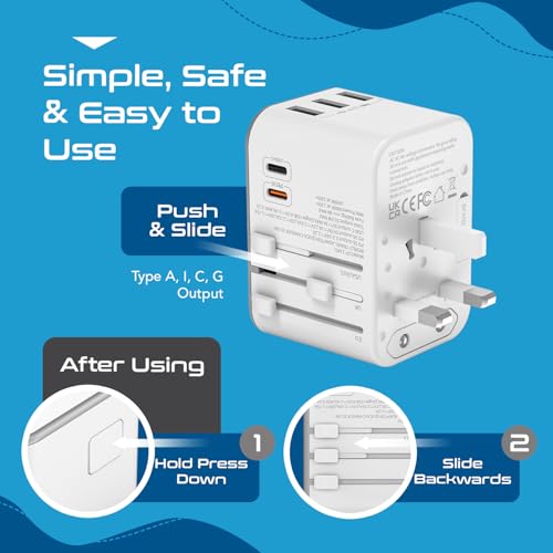 Image of Ceptics 6 In 1 Universal Travel Adapter - Type C, USB-A, PD /QC 3.0, USB-C, Black - Worldwide Travel Adapter, Fast Charging, 3.1A Max, 240V, FCC CE RoHS Certified, Surge Protection