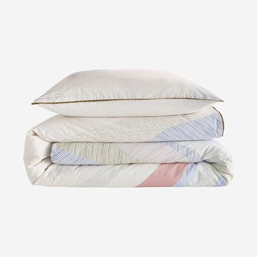 Habitat - Parure de lit en Percale de Coton Bio - 140 x 200 cm - Bleu et Kaki - Design by Floriane Jacques Azelie