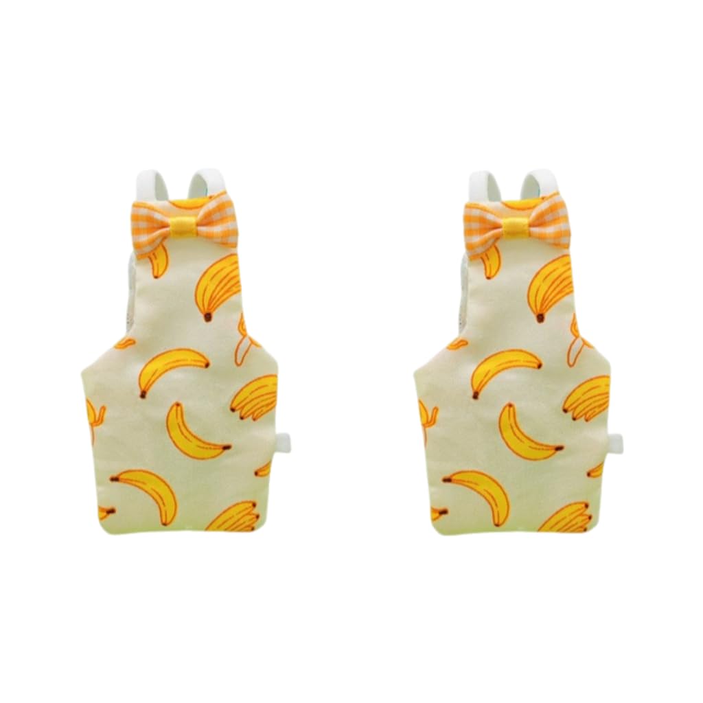 ZIBUYU® 2-Pack Small Parrot & Budgie Flight Suits with Adorable Bow and Banana Prints, Lightweight Comfortable Bird Apparel with Elastic Straps, Washable Reusable Design