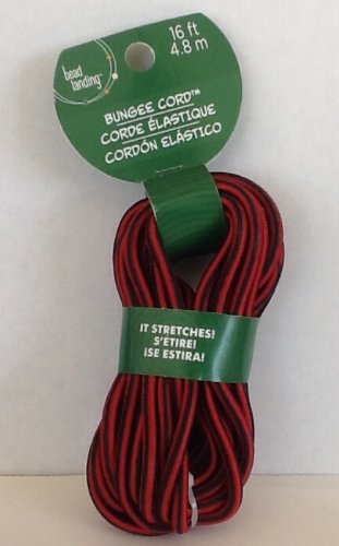 Bungee Cord ~ 5.5mm, 16 Feet, Stretchy Cord for Craft ~ Chinese Jumprope ~ Cat's Cradle String Game ~ Bracelets & More ~ Red & Black - Striped