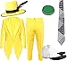 Disfraz para Hombre de los años 90, Color Amarillo con Sombrero y máscara, Chaqueta Amarilla + Pantalones Amarillos, Gorro Amarillo con Pluma Negra, Corbata, espátula, Pintura de Cara (Pequeño)
