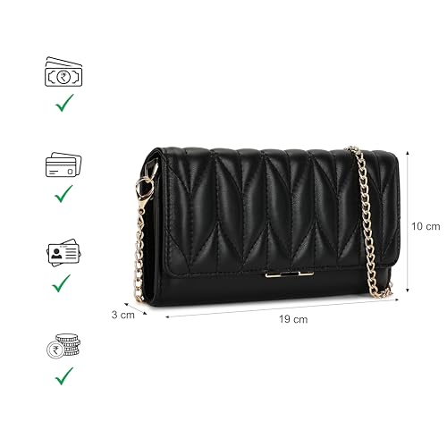 Image of Fastrack Zenith Women's Quilted Clutch | Detachable Chain, Card & Cash Slots, Magnetic Flap | Evening Clutch