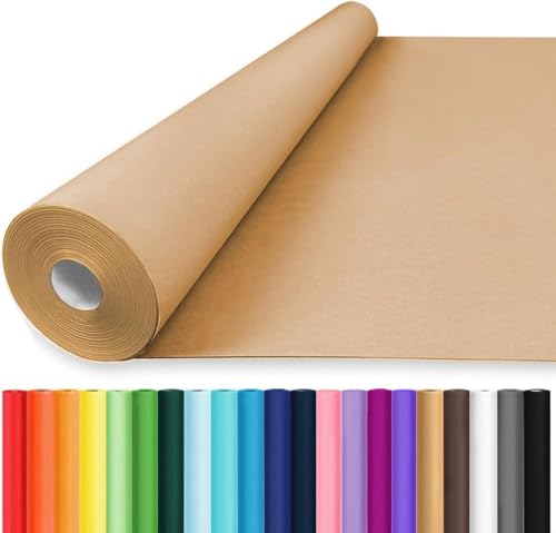 Vanhench 36x 2400 (200) Brown Wrapping Paper Roll Bulletin Board Paper Kraft/Craft Paper Birthday Valentines Bouquet Flower Gift Packing Art Poster Crafting Moving Shipping Supplies 70GSM 55LB