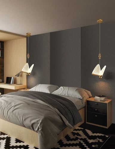 Image of blissbells 12 Watt LED Pendant Lamp Butterfly Bedside Hanging Pendant Ceiling Light- (Warm White + Natural White + Cold White), Gold Pack of 1
