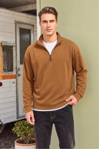 COOFANDY Half Zip Pullover Men Winter Warm Fleece-Lined Sweatshirts Copper — view 2