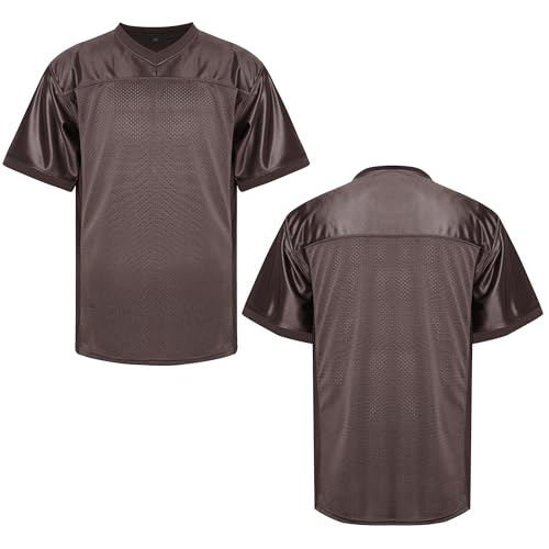 MESOSPERO Blank Football Jerseys for Men Mesh Polyester Plain Football Shirt Pullover Sports Clothing Black White Grey Yellow(#Blank Brown Small)