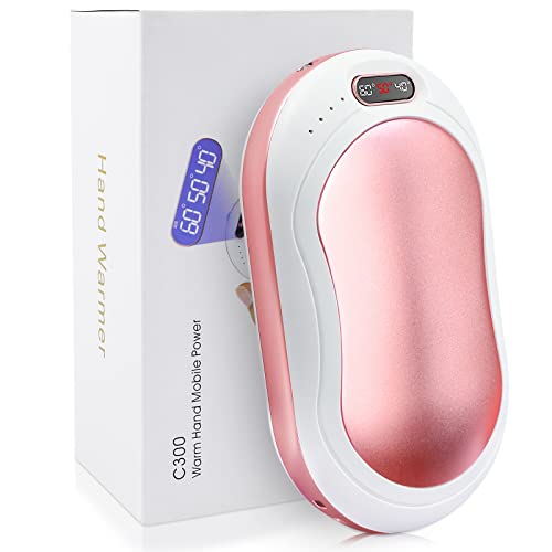 Chauffe-Mains 6000mAh, Chauffe-Mains Rechargeable avec Lampe de Poche LED et Affichage de la température, Cadeaux d'hiver Portables pour Adultes et Enfants (Rose) Cover