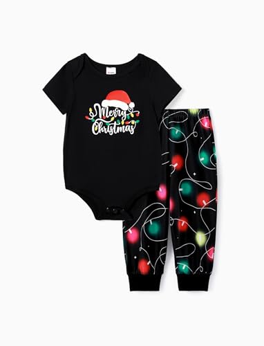 PATPAT Pijama de Natal combinando para a família, blusa de manga curta e calça longa, pijamas de Nat