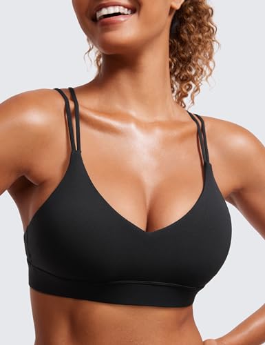 Image of CRZ YOGA Butterluxe V Neck Strappy Sports Bras | Light Support, Removable Pads, Yoga, Extremely Soft, Criss Cross Back, Spaghetti Straps, for Women