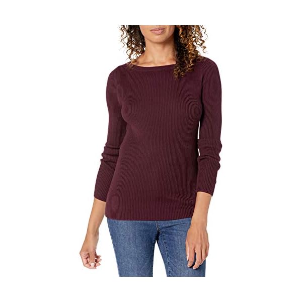 Amazon-Essentials-Womens-Lightweight-Ribbed-Long-Sleeve-Boat-Neck-Slim-Fit-Sweater Amazon Essentials Women's Lightweight Ribbed Long-Sleeve Boat Neck Slim-Fit Sweater, Burgundy, Medium