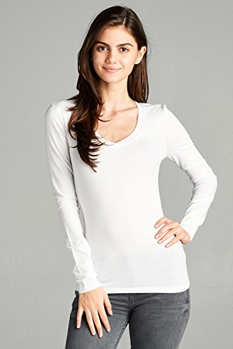 Emmalise Long Sleeve V Neck T Shirt Women Tee - 4Pk-Navy,Black,H Gray,White, M