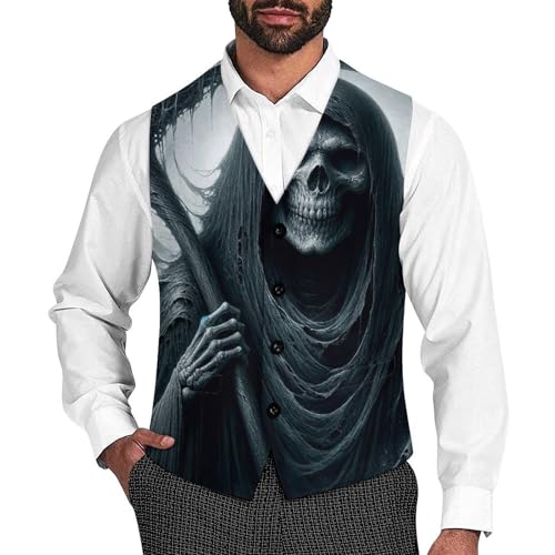 Grim Reaper with Sickle Men's Suit Vest Slim Fit V-Ncek Waistcoat Business Casual Vest