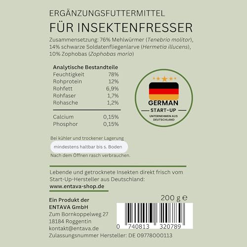 ENTAVA Frisches Insektenpüree - 100% Insekten, Igelfutter, Vogelfutter, Reptilienfutter, (Wild-) vogelfutter, Kleinnagerfutter, Frettchenfutter, Fischfutter (200g)