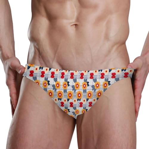 Flowers Buffalo Plaid Swim Briefs for Men Swimsuit Bikini Swimwear S A1130234