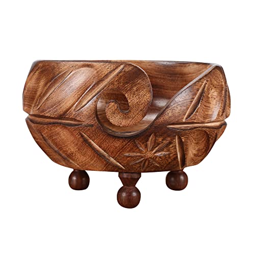 Wooden Yarn Storage Bowl, Wooden Yarn Bowl for Crochet, Knitting Yarn Bowl with Holes Storage Handmade to Prevent Slipping, Mother's Day Gift, Christmas Day, Antique Natural Color Size - 6