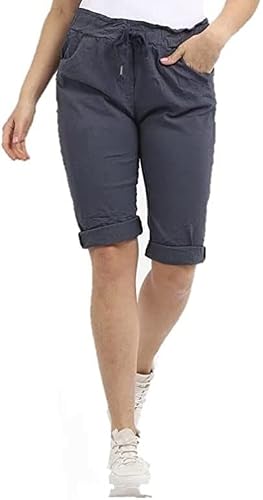 Women's Ladies Stretch Plain Magic Comfy Lagenlook Shorts Jeggings Pants Italian (Navy, 20-22)