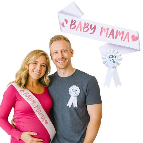 Image of Wanna Party Mom To Be Sash and Dad To Be Corsage Set for Baby Shower Party Decorations and Pregnancy Photoshoot Gift, Baby Shower Gift Items