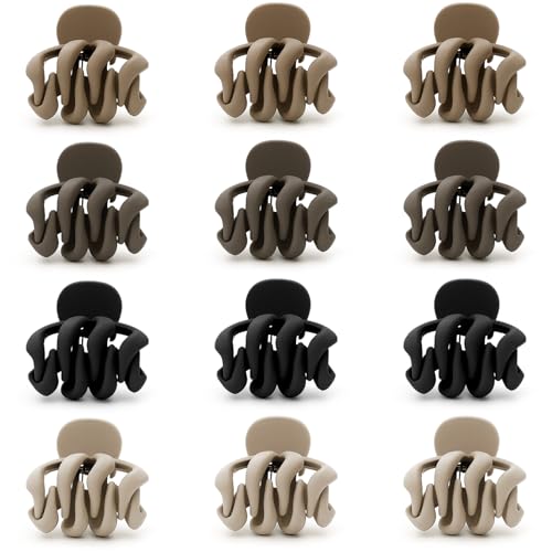 Set de Pinzas para el Cabello Mini Mate para Cabello Fino, Pinzas Pequeñas Antideslizantes para Mujeres, Tonos Neutros en Caqui, Café, Marrón y Negro (12 Piezas) miniatura 1