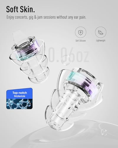 Image of Hearprotek Concert Ear Plugs, 2 Pairs Reusable High Fidelity Musician Ear Plugs, Purple, Silicone, Earplugs, Earplug, Noise Protection