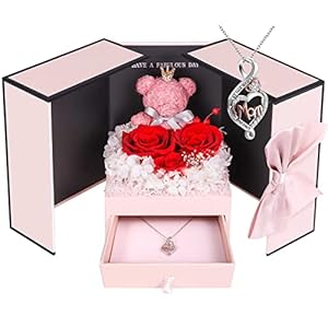 ADDWel Gifts for Mom from Daughter and Son Unique Mom Birthday Gift Idea Preserved Real Roses with Sterling Silver Mom Necklace Cool Present to Mother Mama