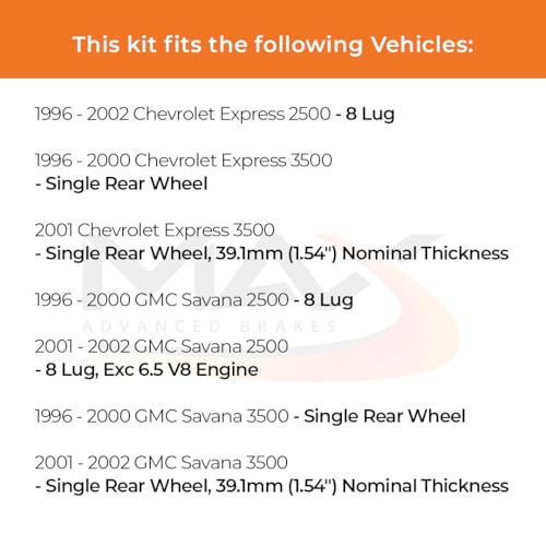Image of Max Advanced Brakes Front Brake Kit Compatible With 1996-2001 2002 Chevy Express Compatible With GMC Savana 2500 3500 Replacement Premium OE Disc Brake Rotors and Ceramic Brake Pads