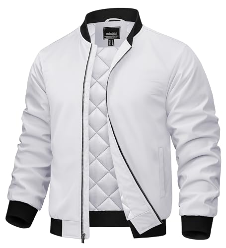 Image of TACVASEN Men's Bomber Jacket Fall Winter Warm Full Zip Windbreaker Jackets | Water-repellent windproof quilted jacket, 3 utility pockets, versatile for fall winter cold weather