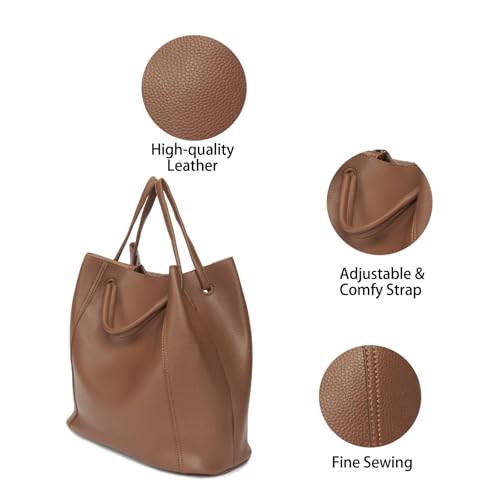 Image of Hand Bags for Women Brown Tote Shoulder Bag Work Everyday Bag Medium Leather Purse