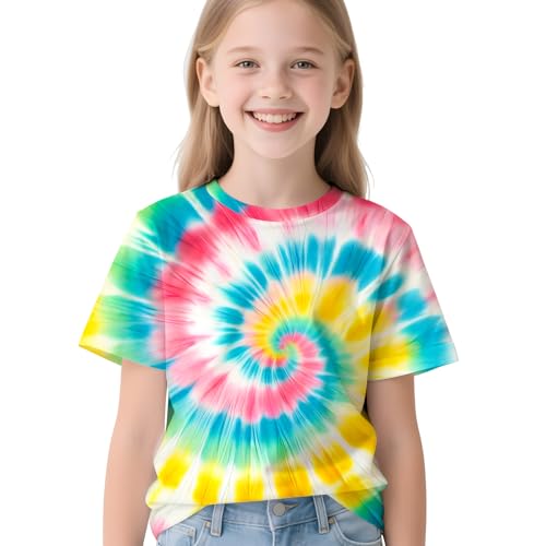 Image of Kids Neon Tie Dye Shirt for Boys Girls Tie-Dye T-Shirt Hippes Tshirt Senior Children Tee Size 6-16 Years Age