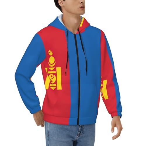 Sweat à capuche zippé EdWal avec imprimé drapeau mongol pour homme