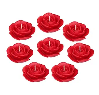 Shraddha Creation Wax Scented Floating Candles For Home Decor, Rose Fragrance, Flower Shape, Red Colour, Pack Of 8, 7 X 3 Cm