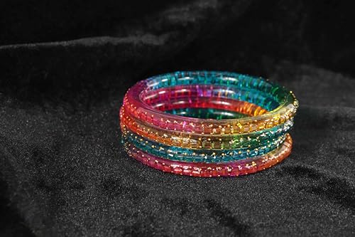 Image of NMII Glass Golden Zircon Stone & Kundan Beads Kada Set For Women & Girls | Fancy Design Kada Bangles | Traditional Look Kangan | Glass Bangles For Women Wedding, Party, Function, Daily use