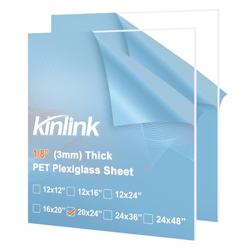 Image of KINLINK 20x24 Plexiglass Sheets 1 /8 inch Thick, 3mm Clear PET Plastic Sheet for DIY Project, Craft, Table top, Picture Frame, Acrylic Sign and Wedding Invitation 2 Pack