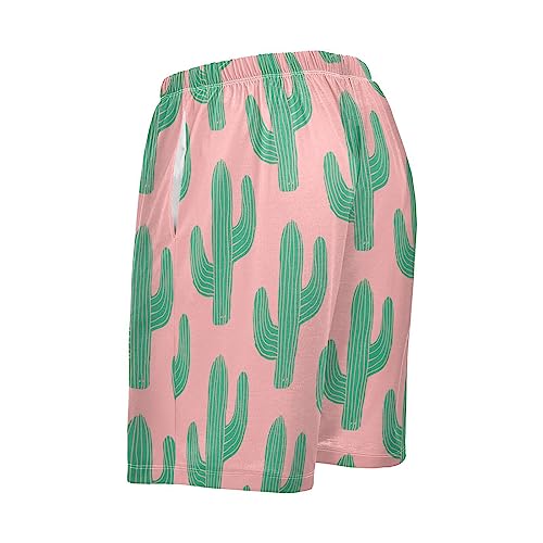 Pink Cactus Men's Athletic Shorts Mens Shorts Big and Tall Soft Sleepwear Men's Pajama Bottoms-S3