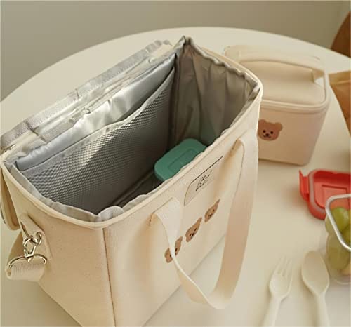 Laureltree Aesthetic Kawaii Cute Lunch Bag Box With Straps Insulated Waterproof Durable For Women Girls Kids Office School (White-Three Bears) #TOP3
