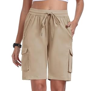 MoFiz Women 10″ Summer Outdoor Athletic Cargo Short with Zipper Pocket Golf Tennis Travel Casual Short