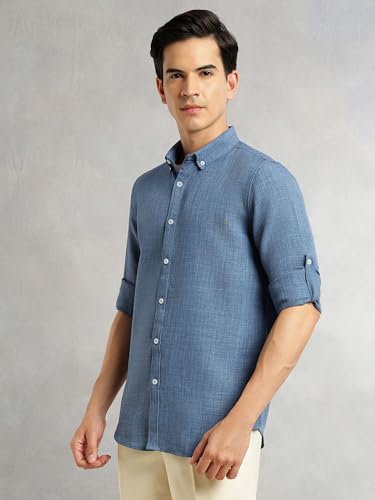 Image of Thomas Scott Men's | Solid | Textured Fabric | Full Sleeve | Slim Fit | Polyester-Blend | Spread Collar | Casual Shirt