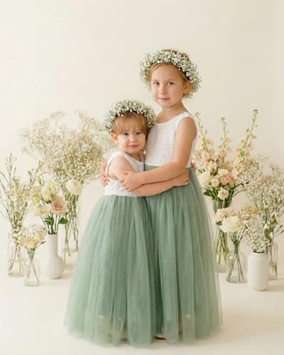 Image of 2Bunnies Girl Peony Lace Back A-Line Straight Tutu Tulle Party Flower Girl Dress
