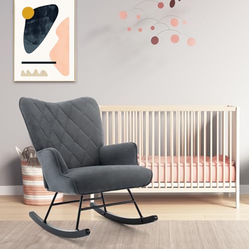 Ailisforest Grey Upholstered Glider Rocking Chair for Nursery/Living Room/Bedroom - Thumbnail 2