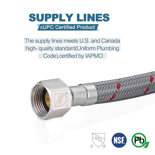 Supply Lines 3/8" Female Compression Thread × M10 Male Connector 1 Pair, ARCORA 16" Faucet Hose Connects Bathroom Sink to Water Supply - Thumbnail 3