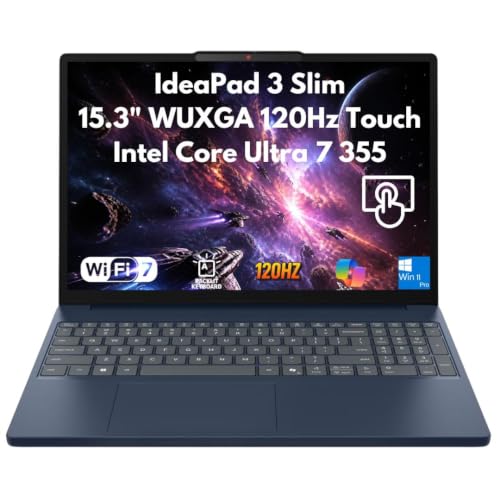 Image of Lenovo IdeaPad Slim 3 AI Ready Student Laptop 2026, 15.3 inch WUXGA 120Hz Touchscreen, Intel Core Ultra 7 355 (Beats 165U), Custom 16GB / 32GB DDR5 RAM, 512GB / 1TB SSD, IR Cam, WiFi 7, Copilot Windows 11