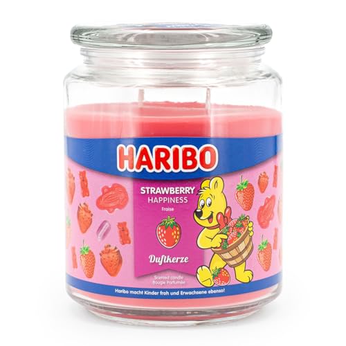 Haribo Duftkerze im Glas mit Deckel | Strawberry Happiness | Kerze...