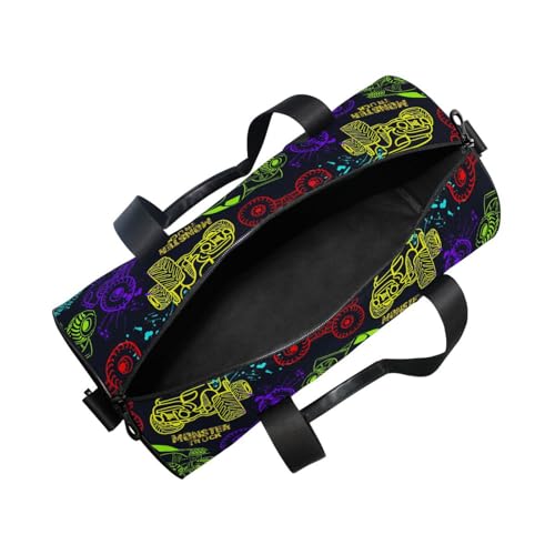 Round Duffel Sports Bag Colorful Monster Truck Lightweight with Inner Pocket Gym Bag for Men Women Duffle Bag for Travel Sports2
