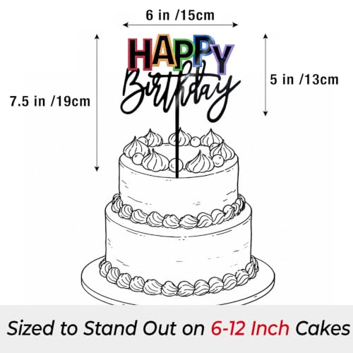 Apluselection Happy Birthday Cake Topper, 7.5"x6" Acrylic Black Decoration by Apluselection - Used condition - Image 3