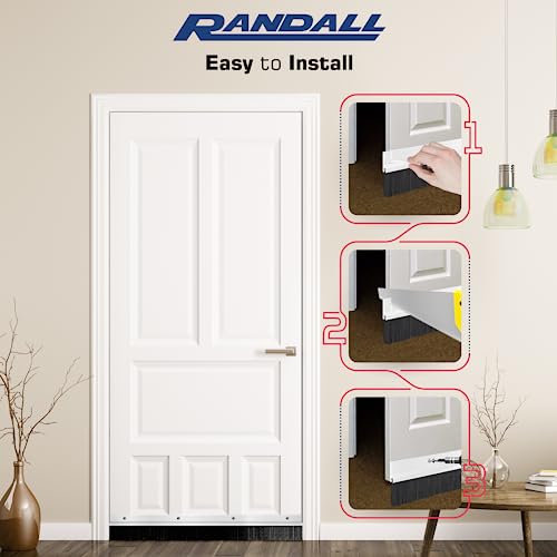 Randall Manufacturing Co., Inc | Door Sweeps – Aluminum & Brush | Brush Sweeps For Gaps Up To 1 1/2” | Clear Satin Anodized Trim With Black Brush | 3 Feet | Fill Gaps & Keep Unwanted Debris Out #TOP3