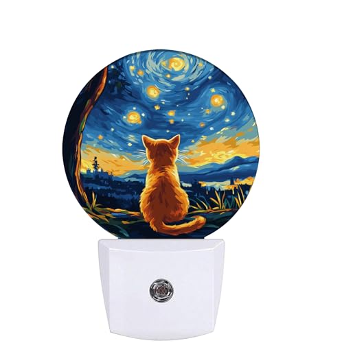 Image of Lonely Cat Night Light,Starry Night Lights Plug into Wall for Kitchens Toilets Bedroom Decorative Half Round Nightlight Led Lamp 0.5W Sleep Friendly