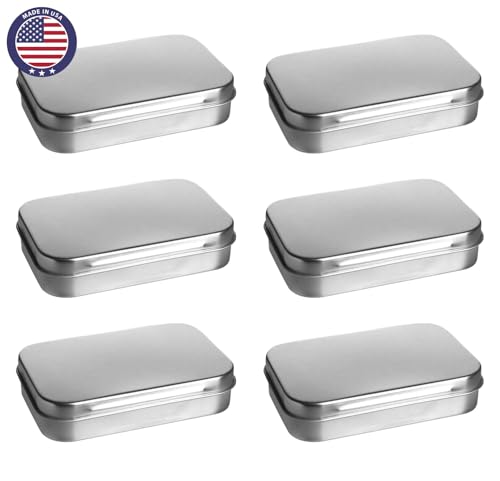 Image of Metal Storage Tin Box with Hinged Lid, Food Grade, Made in USA, Crafting, Gifts, Candies, Mints, Travel, Survival Kits, Smooth Blank Sides for Labeling - Rectangular, Silver (pack of 6)