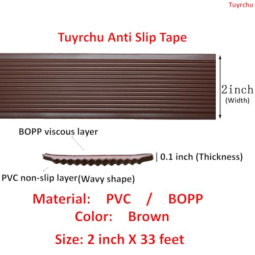 Image of Anti Slip Tape 2 Inch Wide, Waterproof Grip Adhesive Tape, Heavy Duty High Traction Friction for Indoor /Outdoor Steps (33 Ft /Brown).