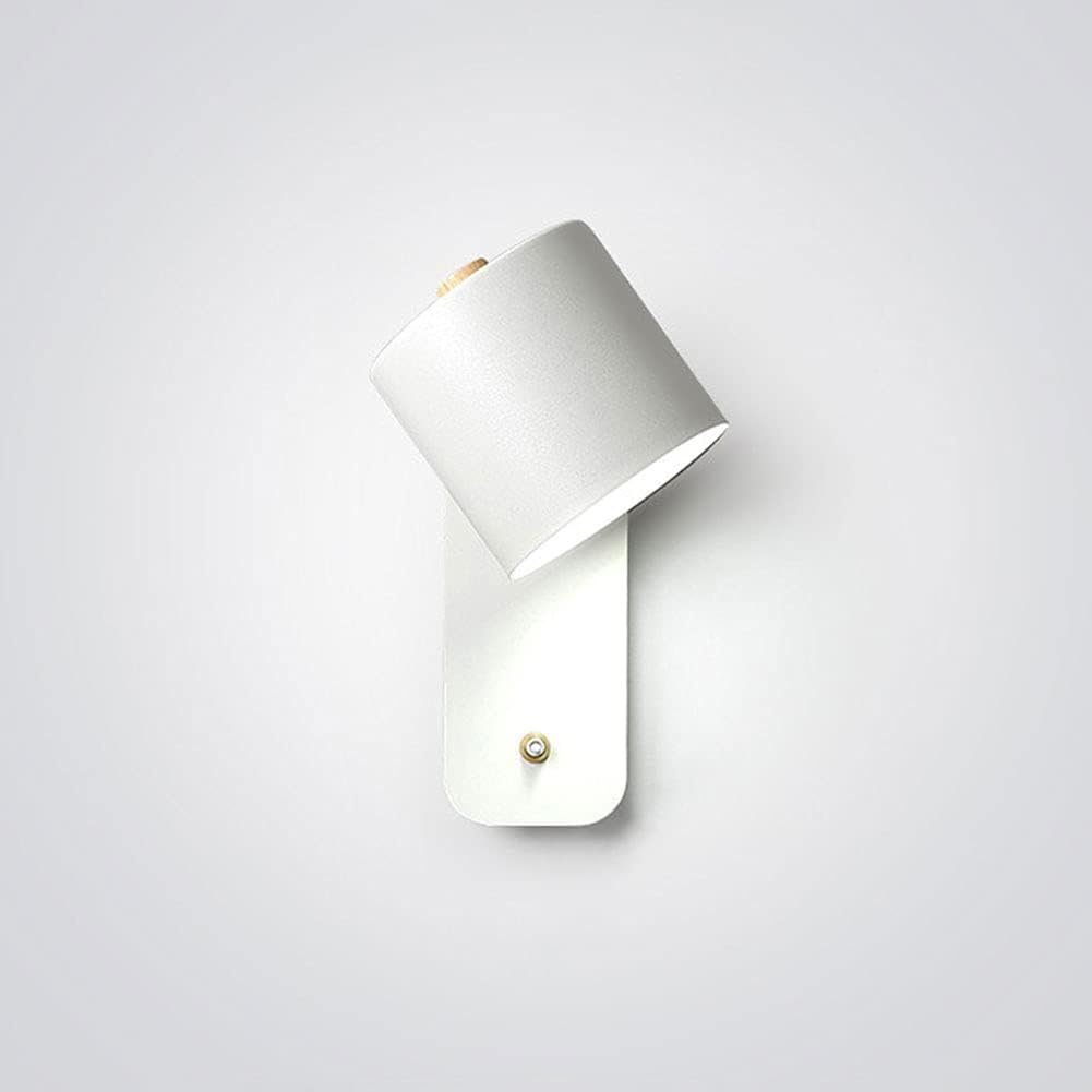 LOGT Modern Swivel Wall Lamp, Indoor Reading Lamp, Adjustable Nordic E27 Wall Light with Switch, Metal Wall Lighting, Aluminium, for Conservatories, Bedrooms, Hotels and Cafés,White
