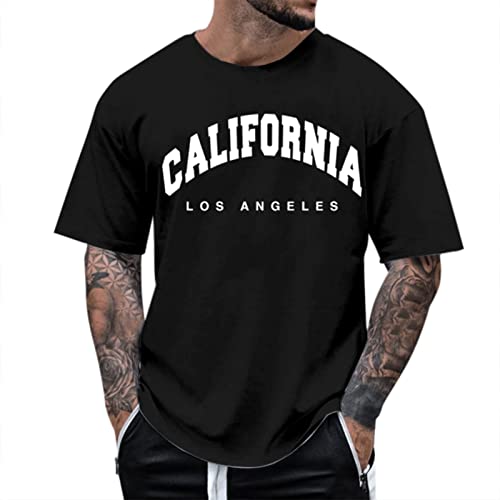 Camiseta de manga corta para hombre de algodón – Camisetas de verano con estampado de cartas, camiseta informal, ligera, transpirable, sin planchado, camiseta de exterior, corte regular, camiseta de