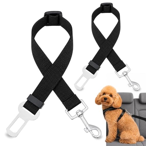 Cinturon de Coche para Perro, Cinturón de Seguridad para Mascotas y Gatos, Tamaño Ajustable de 45.5 a 70cm, Apto para Transportar Mascotas Dentro del vehiculo, Nailon, Color Negro, 2 Unidades